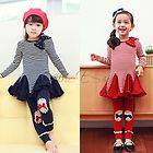 Girl Kids Stripe Top Swing Dress+Leggings 2PCS Outfit Costume Clothes 