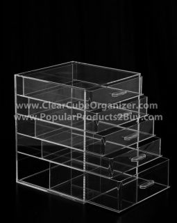 Acrylic Clear Cube Makeup Organizer w/Drawers Display