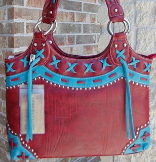 Western Montana West Handbag Tooled Style Boot Stitch NWT Red 