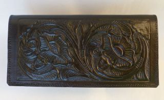 Mens Black Leather Hand Tooled Roper Wallet, Billfold, Rodeo Cowboy