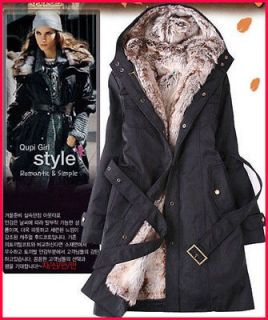   Lady/Womens Thicken Fleece Fur Winter Warmth Long Coat Jacket Black XL