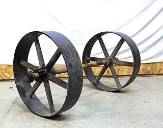 STEEL Wheels Plus Axle Industrial Age Factory Cart Railroad Pumpkin 