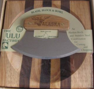 Alaska Ulu Birch Handle Chopping Bowl Set Boxed MOOSE
