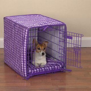 Dog Pet Crate Cage Cover Canopy Bed Bedding Mat Set 2 Pc Purple Polka 