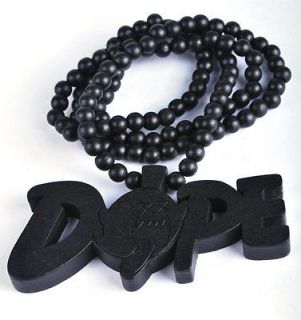   Letter DOPE Mario Ghost Wood Pendant Beaded Necklace Mens Rosary