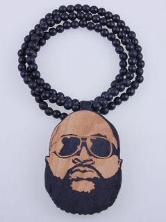   Fashion Good Wood RICK ROSS Pendant Ball Bead Chain Rosary Necklace