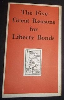 WW1 World War 1 Booklet THE FIVE GREAT REASONS FOR LIBERTY BONDS