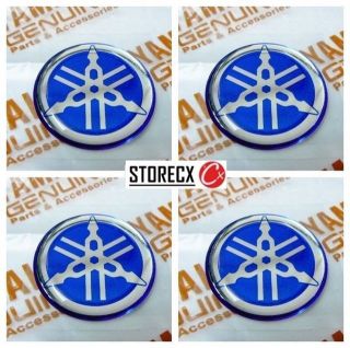 3cm x4 Blue GENUINE YAMAHA Gel sticker bike logo decal tuning fork 