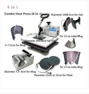 Combo heat press machine 8 in 1 for mug cap plate T shirt printing