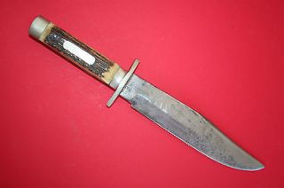  MARKED LARGE BOWIE KNIFE DAGGER BY ANTON WINGEN STAG DEER GRIPS RARE