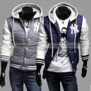 Men Fashion Vintage Hooded NY Winter Coat Baseball Jacket Outwear New 