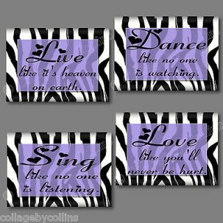 HOT PINK Zebra Print DANCE LIVE LOVE SING Quote Art Girl Wall Decor 