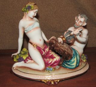 Antique Capodimonte Porcelain Figurine Italian Pan Signed