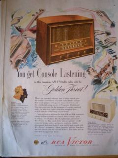 1948 RCA RADIO PHONOGRAPH AM FM table radiosound ad