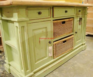 Distressed Large Kitchen Counter Island Cottage with Baskets