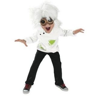 Mad Scientist Child Costume White Wig, Goggles, Lab Coat Albert 