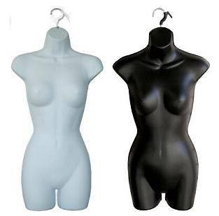 LOT 2 MANNEQUINS BODY FORMS HANGING HOLLOW FEMALE BLACK WHITE COLOR 