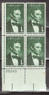 1113 1958 1 cent Abraham Lincoln block of 4 MNH w/plate#