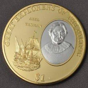   Fiji Large Gold/Rhodium plated $1 Pacific Explorers/Ship Abel Tasman