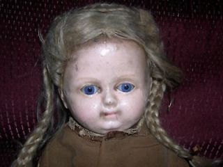 Wax Over Doll 1880s Glass Eyes Old Clothing