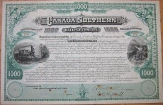 1880 CORNELIUS VANDERBILT Signed Railroad Bond   Canada Southern 