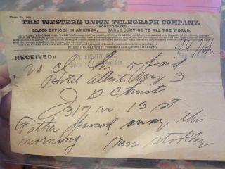 1906 Western Union Telegraph NYC New York City Father Passes Away