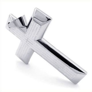 Silver The Prayer of Lord Stainless Steel Cross Pendant Mens Necklace 