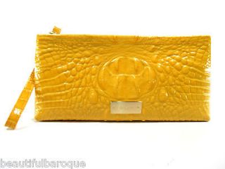 Brahmin Florence Yellow Sol Glossy Arno Croc Embossed Genuine Leather 