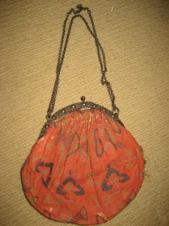   1800s MINERVA SILVER FRAME & CHAIN Ladies HANDBAG Silk FRENCH Hand BAG