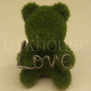 Artificial Moss Mini Teddy Bear w/ Love Display Figurine