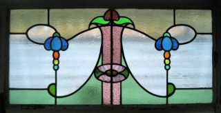 STAINED GLASS WINDOW RARE FLORAL ART NOUVEAU OLD FRAME