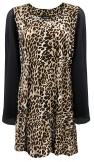 Ladies Plus Size Leopard Print Top With Chiffon Sleeves #843