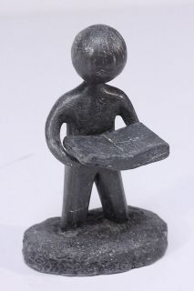 Lead Figurine Little Boy With Large Book Signed Lattimer Art Sculpture