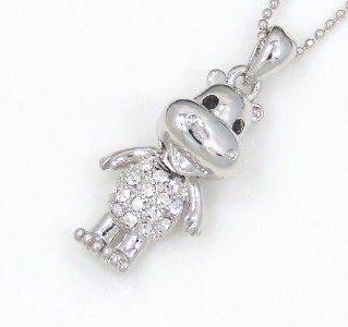 New Silver Tone Hippopotamus Crystal Pendant Necklace Hippo Gift Boxed 