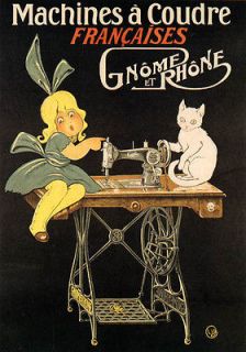 SEWING MACHINE GIRL WHITE CAT MACHINES COUDRE FRENCH VINTAGE POSTER 