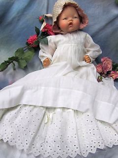 ANTIQUE baby DOLL christening GOWN dress & slip BATISTE embroidery 
