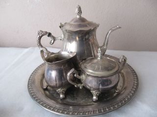 1883 F B Rogers Silver Plated 4 Piece Tea/Coffee Set With Tray Made in 
