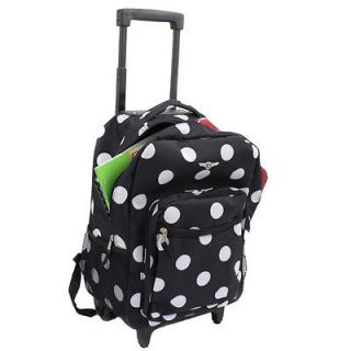 Rockland 17 inch Rolling Carry On Backpack   Black Dot