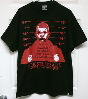 Joker Brand Mens Locked Up Clown Logo Graphic T Shirt Black Size Large 