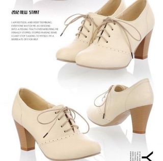   Round Toe Lace Up Mid Thick High Heels Spring Autumn Dress Shoes