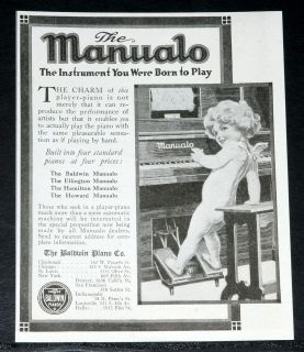 1917 OLD MAGAZINE PRINT AD, BALDWIN, MANUALO PLAYER PIANO, LITTLE 