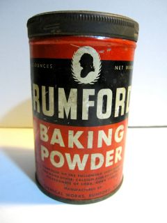 Vintage Rumford Baking Powder Tin Litho Canister Embossed Lid 
