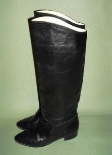 Black leather,stacke​d heel Italian made slouch riding boots 8