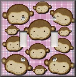   Switch Plate Cover   Cute Monkey Faces   Pink Background   Kids Room