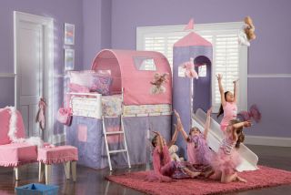 Princess Castle Twin Size Tent Bunk Bed with Slide