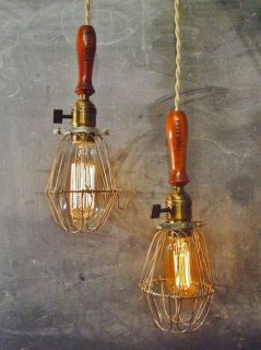 DOUBLE TROUBLE Set of 2 Vintage Industrial Trouble Lights   Bulb Cage 
