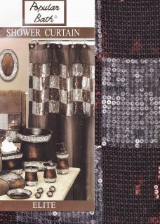 Hooks + Fabric Shower Curtain Brown Silver Sequin Retro Sparkling 