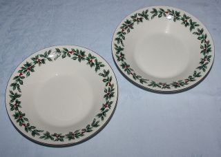   Holly Red Berries Cream Soup Bowls Baum Bros Formalities Gold Trim