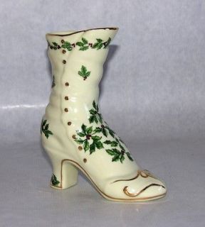   Porcelain Victorian Style Christmas Boot Vase Gold Trim Baum Bros