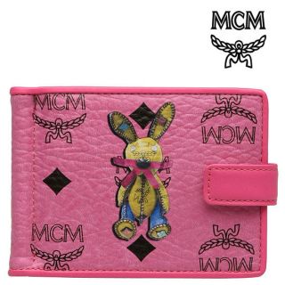 MCM Visetos Rabbit Money Clip Leather Wallet Purse Authentic New Pink